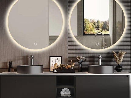 Round LED Bathroom Mirror With Adjustable Lights, Anti Fog & Dimmable For Home Decor - Silver