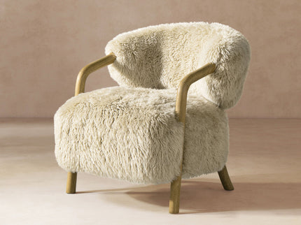 Becker - Rustic Oak Sheepskin Upholstered Accent Arm Chair - Taupe Beige
