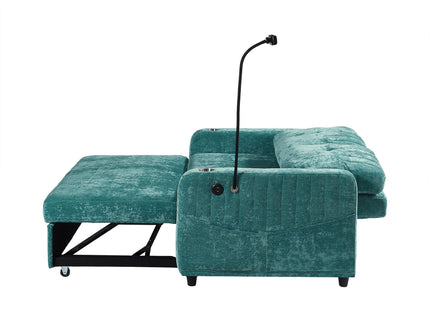 Modern Loveseat Pull Out Sofa Bed With Adjustable Backrest, Two Cup Holders, A Phone Holder, Three Charging Ports And Side Storage Pockets For Living Room