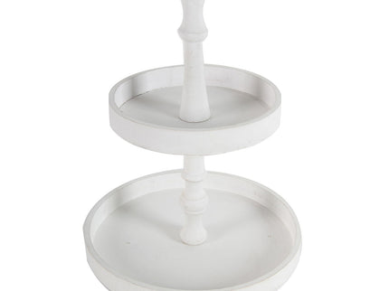 Two Tiered Round Wooden Tray - White