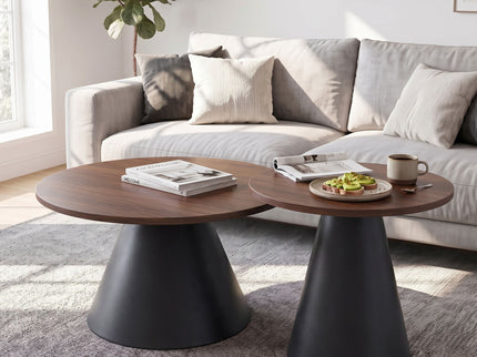Nesting Coffee Table, Adjustable Foot Pads For Living Room (Set of 2) - Walnut / Black