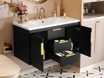 Wall Mounted Bathroom Vanity With Sink, Floating Storage Cabinet With 2 Drawers