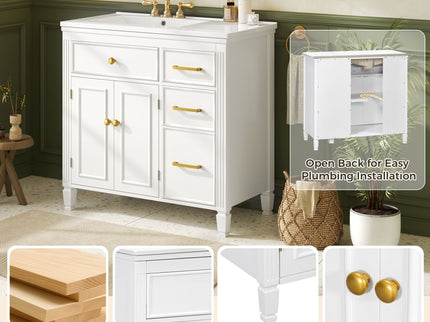 2 Piece Freestanding Bathroom Vanity Set With Sink Top, Reversible Dual Layout