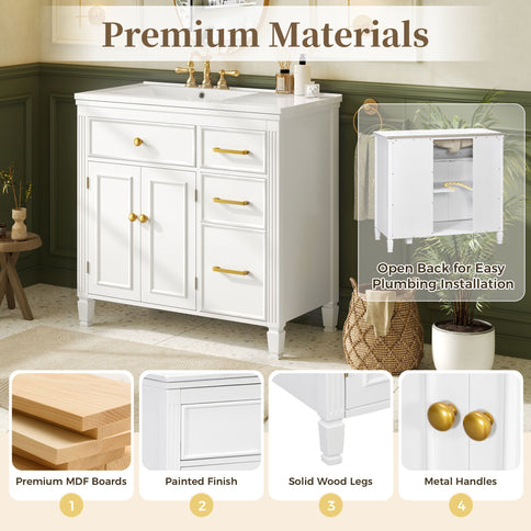 Bathroom Vanity With Sink Top, 3 Soft Closing Drawers