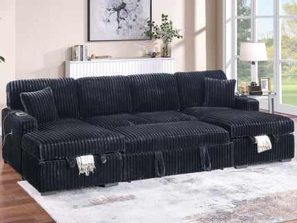 Convertible Sectional Upholstered Sleeper Sofa With Storage Chaise
