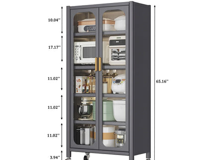 6 Tier Storage Cabinet With Transparent Door, Adjustable Shelves & Wheels