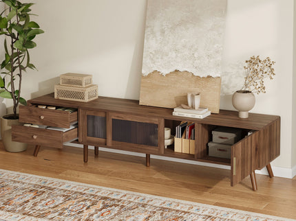 76" TV Stand, Entertainment Center With Storage Cabinets, TV Media Console Table For Living Room - Natural