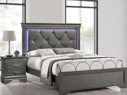 Tufted Headboard Bed With LED Lighting