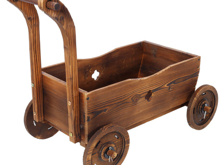 Wooden Wagon Planter Box Mobile Garden Planter With Wheels Handle Drain Hole Wood - Brown