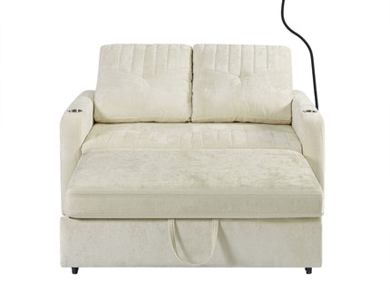 Modern Loveseat Pull Out Sofa Bed With Adjustable Backrest, Two Cup Holders, A Phone Holder, Three Charging Ports And Side Storage Pockets For Living Room