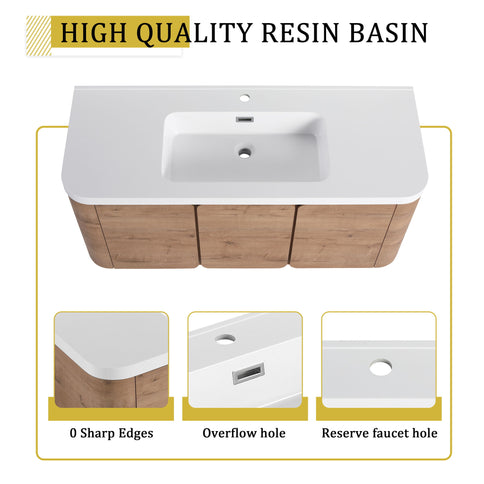 Wall Mounted Bathroom Vanity With Sink, 3 Soft Close Doors