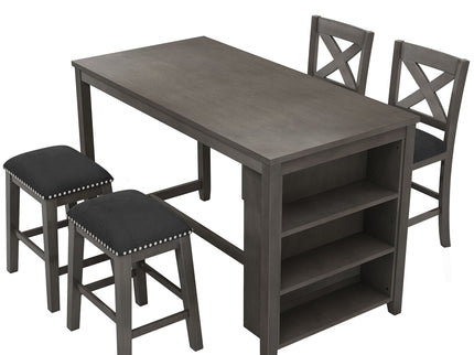 5 Pieces Counter Height Rustic Farmhouse Dining Room Wooden Bar Table Set With 2 Stools And 2 Chairs