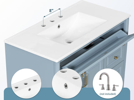 Modern Bathroom Vanity With Sink, 3 Drawers & 2 Doors