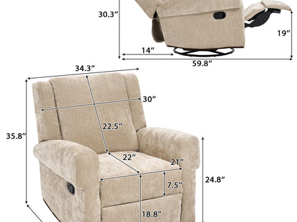 Manual Recliner Chair With Swivel Rocker Function, Dual Recline Angles