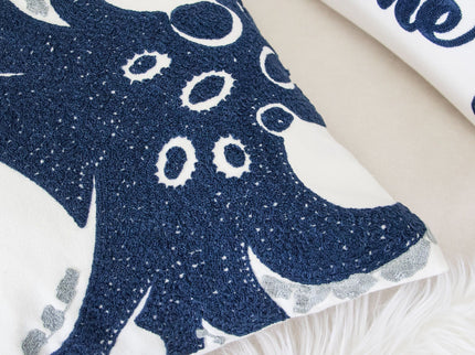 Octopus Patterned Pillow Cover With Matching Back - White