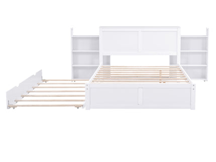 Storage Platform Bed With Pull Out Shelves And Trundle