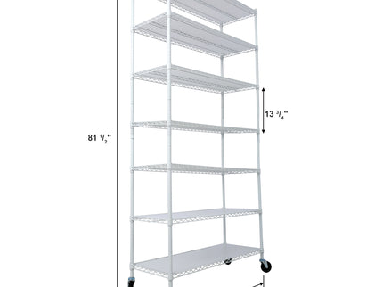 7 Tier Metal Shelf Wire Shelving Unit, 2450Lbs Heavy Duty Adjustable Storage Rack With Wheels & Shelf Liners For Closet Kitchen Garage Basement Commercial Shelving
