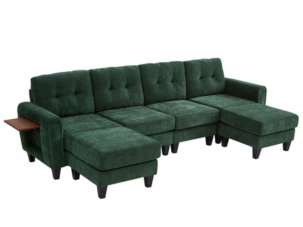 Modular Sectional Sofa With Movable Ottomans, USB Ports & Side Tables