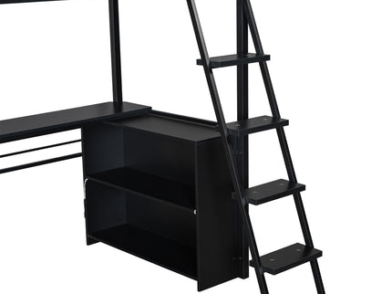 Loft Bed With LED Desk And 4 Storage Shelves