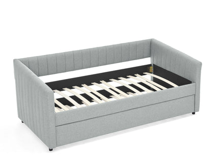 Upholstered Daybed With Trundle With Vertical Stripes