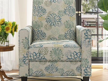 Upholstered Push Back Recliner Chair For Living Room - Blue