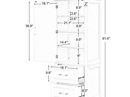 Tall Freestanding Bathroom Storage Cabinet With 2 Drawers And Adjustable Shelf