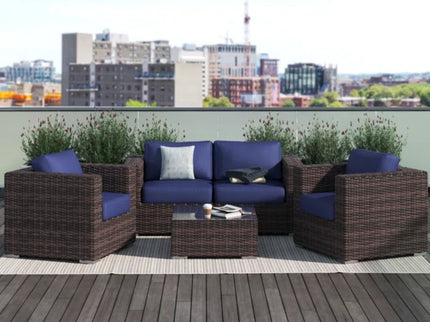 Wicker Seating Group Set With Table And Cushions
