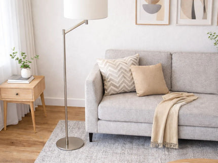 Serene - Floor Lamp With Rotary Switch Base Linen Shade - Brushed Nickel / White