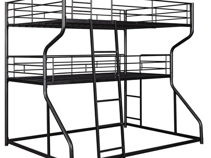 Industrial Triple Bunk Bed With Dual Ladders Frame, Space Saving Design