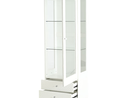 Modern Upholstered Glass Display Cabinet With Adjustable LED Light - White