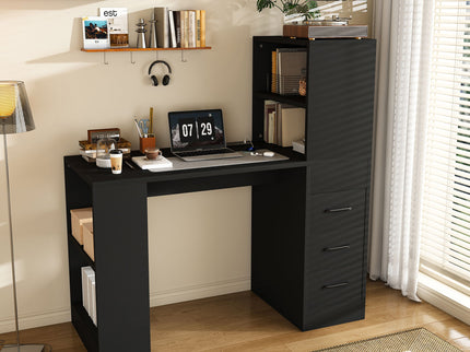 Computer Desk With 4 In 1 Socket & 3 Drawers, 4 Tier Shelves