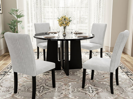 5 Piece Round Dining Table Set, Modern Dining Table And 4 Upholstered Chairs For Dining Room
