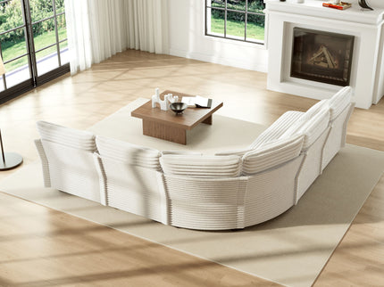 5 Seater L Shaped Sectional Sofa With Curved Corner, 7 Pillows