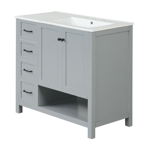 Bathroom Vanity With Sink Top, Bathroom Vanity Cabinet With 2 Doors And 2 Drawers, Open Shelf