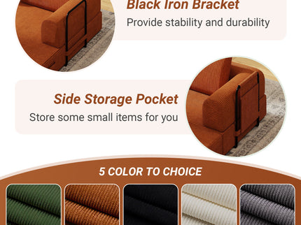 Convertible Sleeper Sofa Bed With Cylindrical Pillow, Fixed Shape Frame