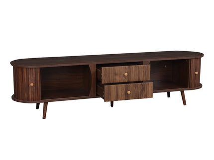 70" TV Stand With Tambour Doors And Fluted Drawers - Dark Brown