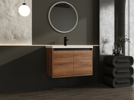 Bathroom Vanity Set With Resin Countertop Sink And 2 Doors, Engineered Wood