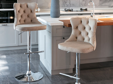 Swivel Barstools Adjusatble Seat Height From 25-33", Modern Upholstered Base Bar Stools With Backs Comfortable Tufted For Home Pub And Kitchen Island (Set of 2)