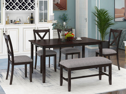 6 Piece Rectangular Dining Table Set With 4 Chairs And Bench
