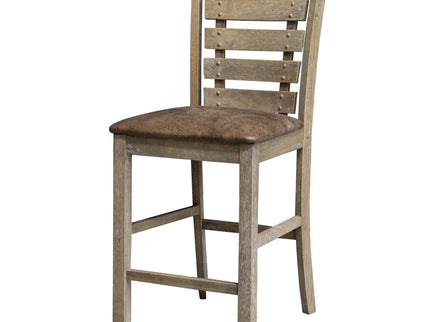 Dining Counter Height Chairs Modern Farmhouse Rustic Look Distressed Design Ladderback Solid Wood (Set of 2) - Grayish Brown