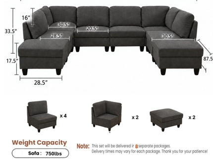 8 Piece Modular U - Shape Sectional Sofa
