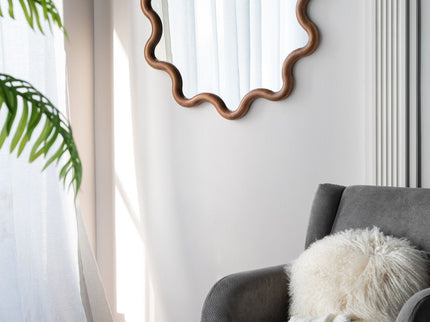 Wooden Accent Mirror With Unique Frame, Wall Mirror For Living Room Bedroom Entryway - Brown