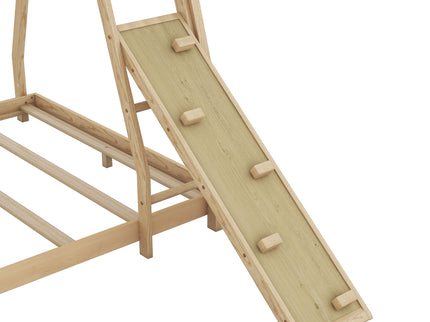 Twin Over Queen House Bunk Bed With Climbing Nets And Climbing Ramp