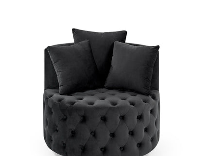 Modern Upholstered Swivel Chair With Button Tufted Design And Movable Wheels