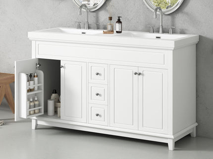Bathroom Vanity With Double Sinks, 3 Drawers & 4 Doors - White