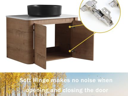 Wall Mounted Bathroom Vanity With Art Sink, 2 Storage Shelves, Soft Close Door