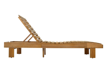 Chaise Lounge With Multi Fold Cushion, 3 Position Adjustable Backrest For Patio - Beige / Teak