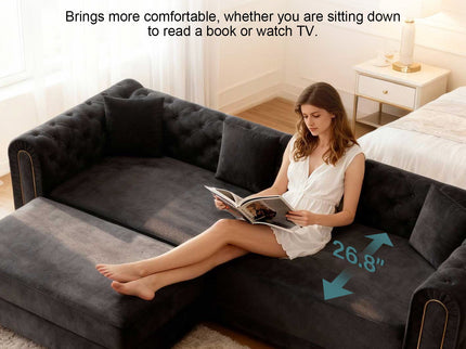 3-In-1 Convertible Sleeper Sofa With Movable Ottoman For Living Room