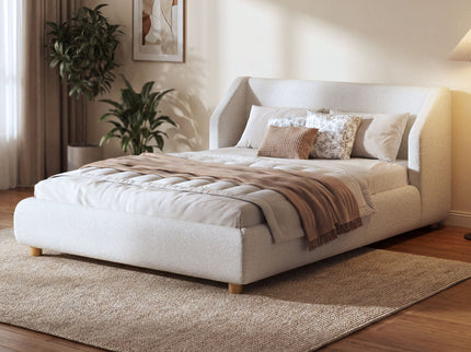 Modern Upholstered Bed Frame With Wingback Headboard