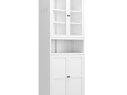 Metal Kitchen Pantry Cabinet Tall Storage With Adjustable Shelves, Heavy Duty Stainless Steel Frame - White